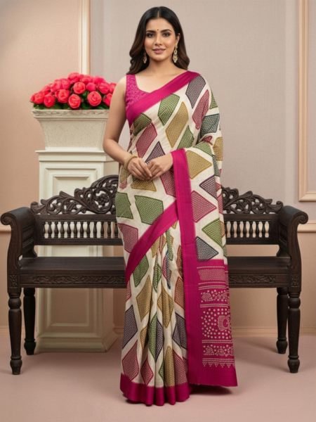 Elegant Satin Bandhni Printed Party wear Saree Printed Sarees