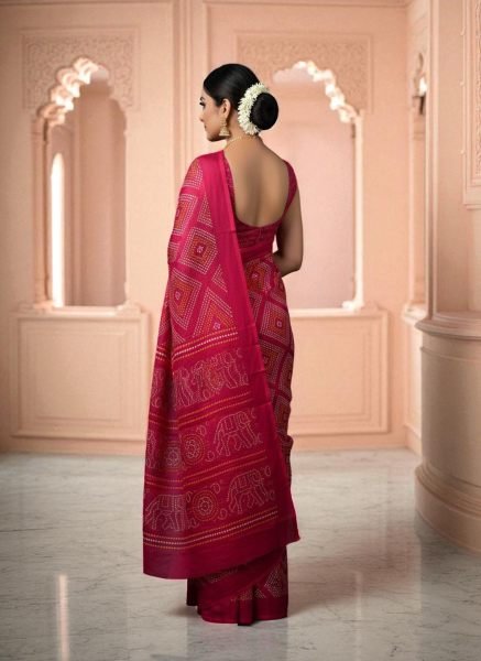 Elegant Satin Bandhni Printed Party wear Saree Printed Sarees