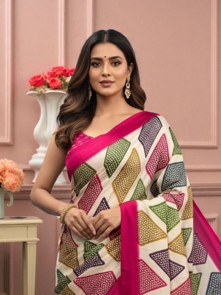 Elegant Satin Bandhni Printed Party wear Saree Printed Sarees