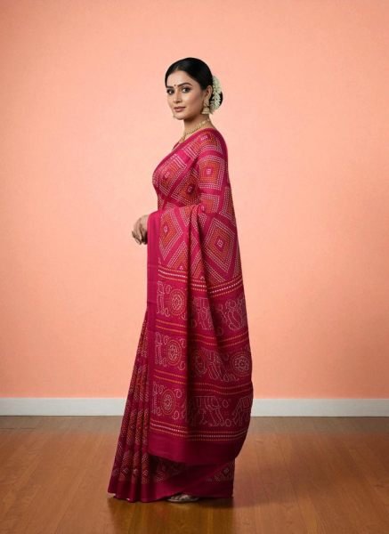 Elegant Satin Bandhni Printed Party wear Saree Printed Sarees