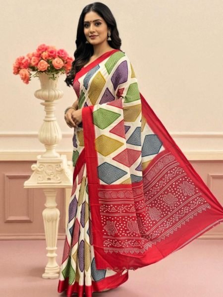 Elegant Satin Bandhni Printed Party wear Saree Printed Sarees