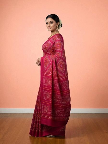 Elegant Satin Bandhni Printed Party wear Saree Printed Sarees