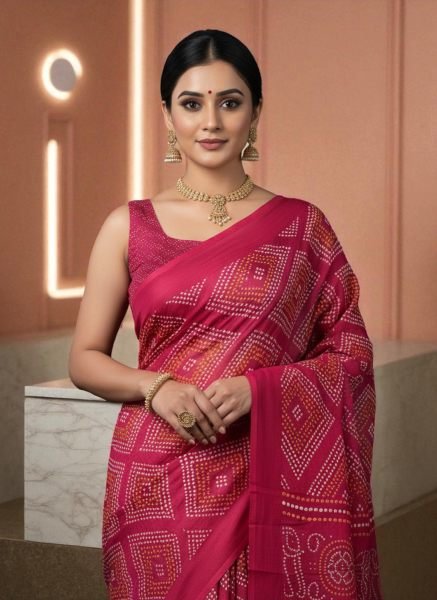 Elegant Satin Bandhni Printed Party wear Saree Printed Sarees