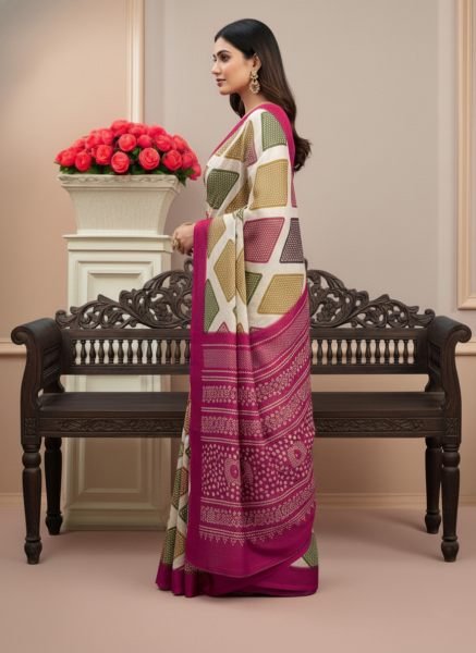 Elegant Satin Bandhni Printed Party wear Saree Printed Sarees