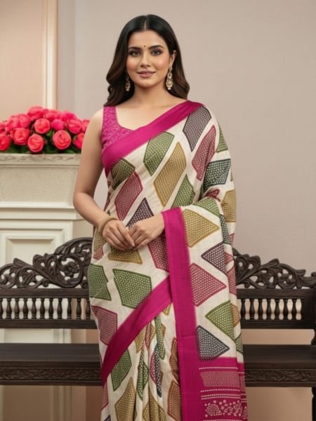 Elegant Satin Bandhni Printed Party wear Saree Printed Sarees