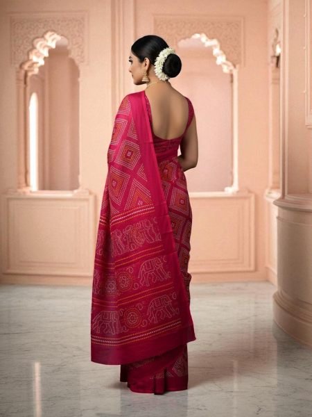 Elegant Satin Bandhni Printed Party wear Saree Printed Sarees