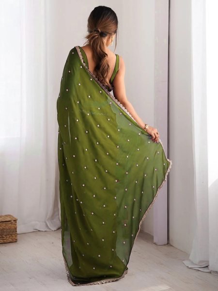 Embellished Rangoli Silk Saree with Sequin Butti   Lace Border Designer Sarees