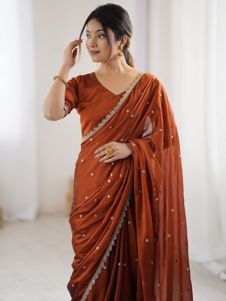 Embellished Rangoli Silk Saree with Sequin Butti   Lace Border Designer Sarees