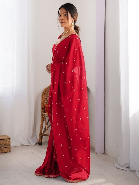 Embellished Rangoli Silk Saree with Sequin Butti   Lace Border Designer Sarees