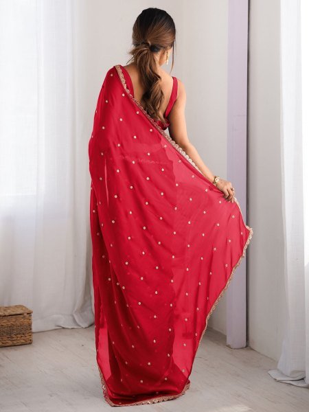 Embellished Rangoli Silk Saree with Sequin Butti   Lace Border Designer Sarees
