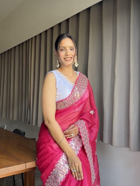 Embroidered sequins Organza Saree With Ready Made Blouse Designer Sarees