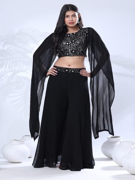 Embroidery Sequence Georgette Designer Black Outfit Designer Outfit