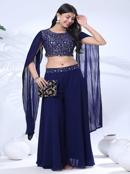Embroidery Sequence Georgette Designer Blue Outfit 