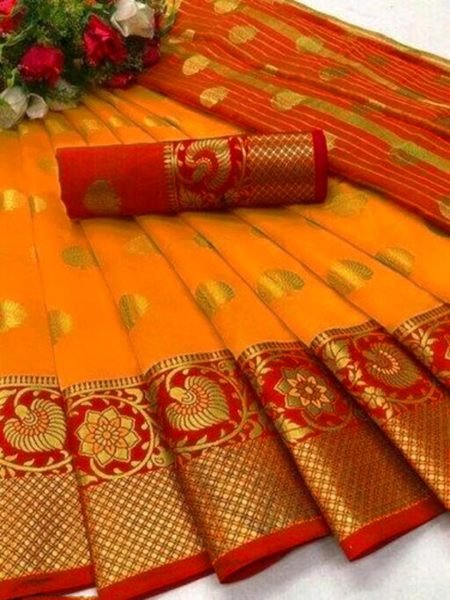 Fanta Cotton Silk Banarasi Saree with Zari Woven Jacquard for Festive Wear Sale