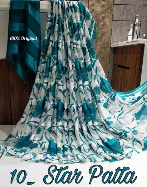 Floral Print Georgette Saree with Satin Border Daily Deals