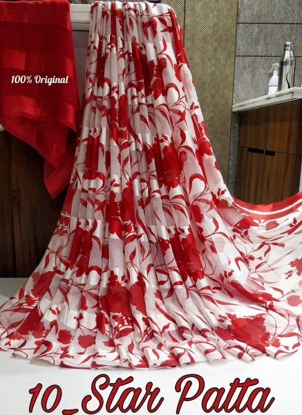 Floral Print Georgette Saree with Satin Border Daily Deals