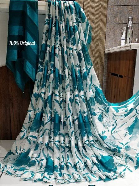 Floral Print Georgette Saree with Satin Border Daily Deals