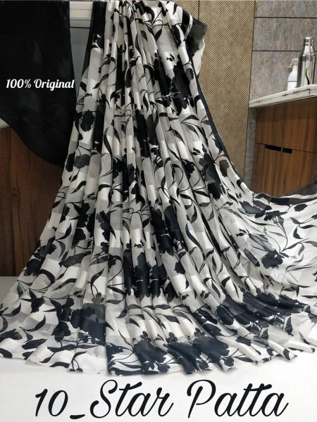 Floral Print Georgette Saree with Satin Border Daily Deals