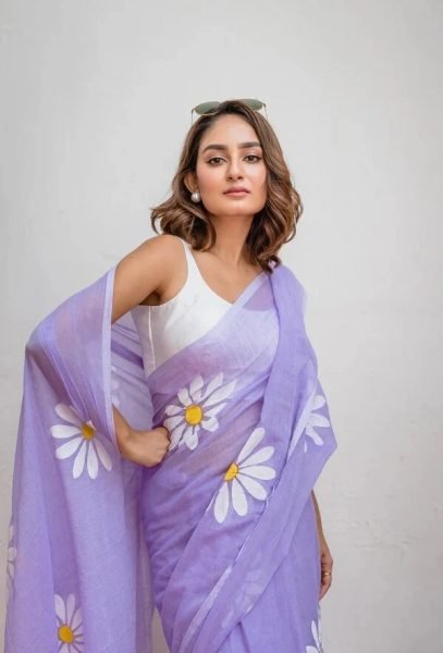 Floral Print Handloom Pure Cotton Saree with Unstitched Blouse Piece Printed Sarees