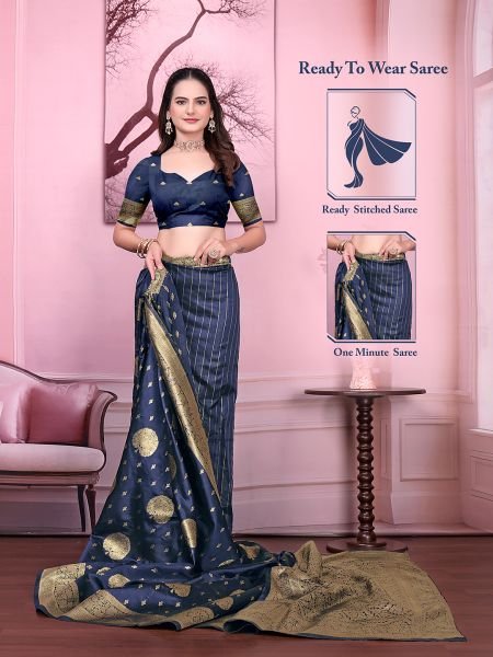 Floral Print Ready to Wear Banarasi Jacquard Party Saree with Unstitched Blouse Banarasi Sarees