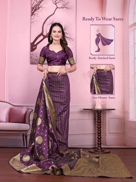 Floral Print Ready to Wear Banarasi Jacquard Party Saree with Unstitched Blouse Daily Deals