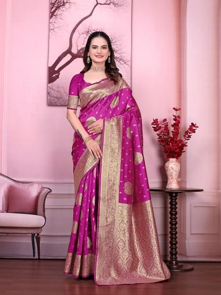 Floral Print Ready to Wear Banarasi Jacquard Party Saree with Unstitched Blouse Ready To Wear Sarees