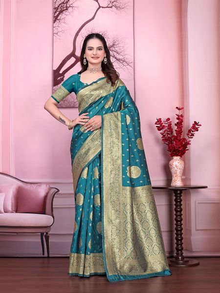 Floral Print Ready to Wear Banarasi Jacquard Party Saree with Unstitched Blouse Ready To Wear Sarees