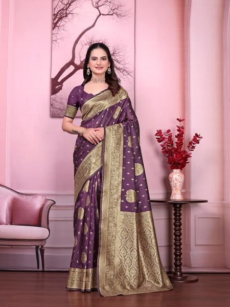 Floral Print Ready to Wear Banarasi Jacquard Party Saree with Unstitched Blouse Ready To Wear Sarees