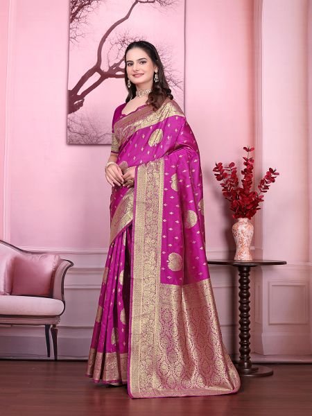 Floral Print Ready to Wear Banarasi Jacquard Party Saree with Unstitched Blouse Ready To Wear Sarees