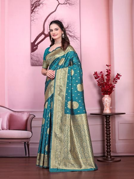 Floral Print Ready to Wear Banarasi Jacquard Party Saree with Unstitched Blouse Ready To Wear Sarees