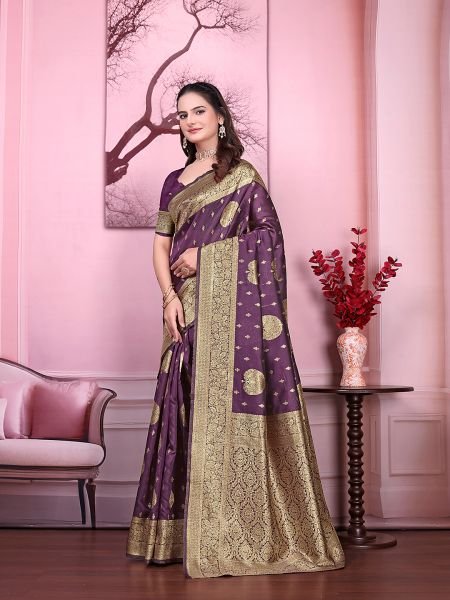 Floral Print Ready to Wear Banarasi Jacquard Party Saree with Unstitched Blouse Ready To Wear Sarees