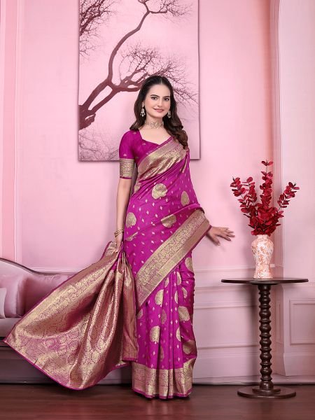 Floral Print Ready to Wear Banarasi Jacquard Party Saree with Unstitched Blouse Ready To Wear Sarees