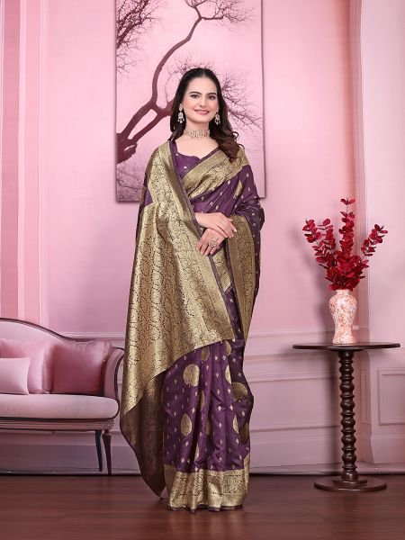 Floral Print Ready to Wear Banarasi Jacquard Party Saree with Unstitched Blouse Ready To Wear Sarees