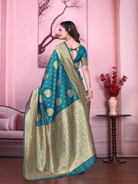 Floral Print Ready to Wear Banarasi Jacquard Party Saree with Unstitched Blouse Ready To Wear Sarees