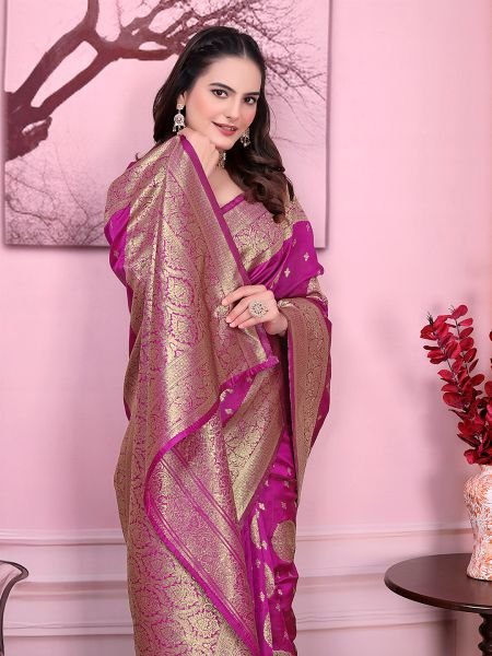 Floral Print Ready to Wear Banarasi Jacquard Party Saree with Unstitched Blouse Ready To Wear Sarees
