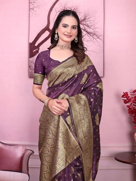 Floral Print Ready to Wear Banarasi Jacquard Party Saree with Unstitched Blouse Ready To Wear Sarees