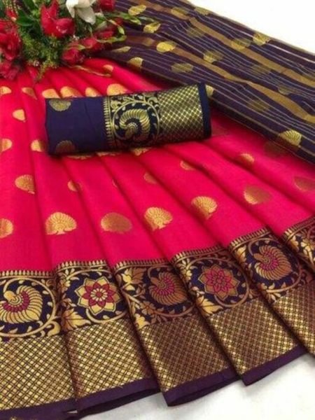 Gajri Cotton Silk Banarasi Saree with Zari Woven Jacquard for Festive Wear Sale