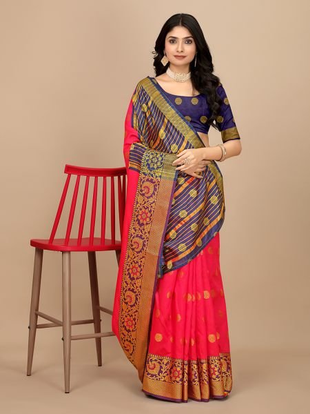 Gajri Ready To Wear Cotton Silk Woven Zari Jacquard Banarasi Traditional Saree Banarasi Sarees