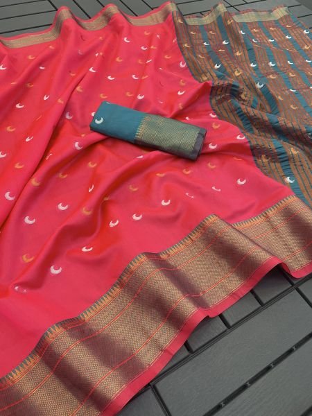 Gajri Pink Banarasi festive wear saree made of cotton  silk  and jacquard Sale
