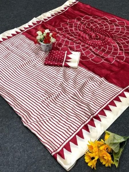 Geometric Stripes Crepe Silk Traditional Print Saree Daily Deals