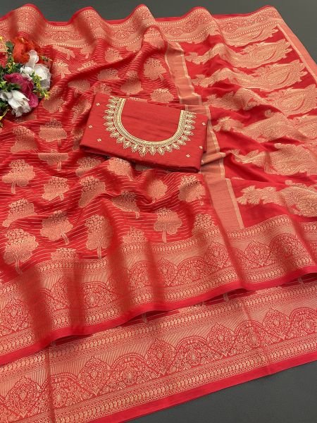 Georgette Banarasi jacquard Work Saree With Embroidery Blouse Sale