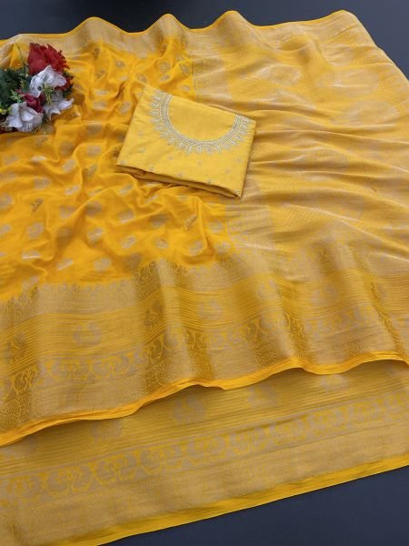 Georgette Banarasi Zari Work Saree With Embroidery Blouse Sale