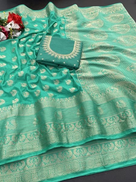 Georgette Banarasi Zari Work Saree With Embroidery Blouse Sale