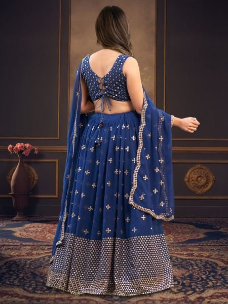 Georgette Embroidered  Embellished Semi Stitched Blue Lehenga Choli Lehenga Choli