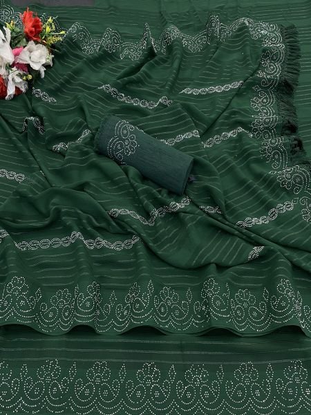 Green Georgette Swarovski Diamond Work Saree Sale
