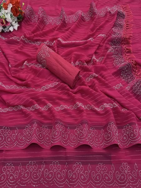 Rani Georgette Swarovski Diamond Work Saree Sale