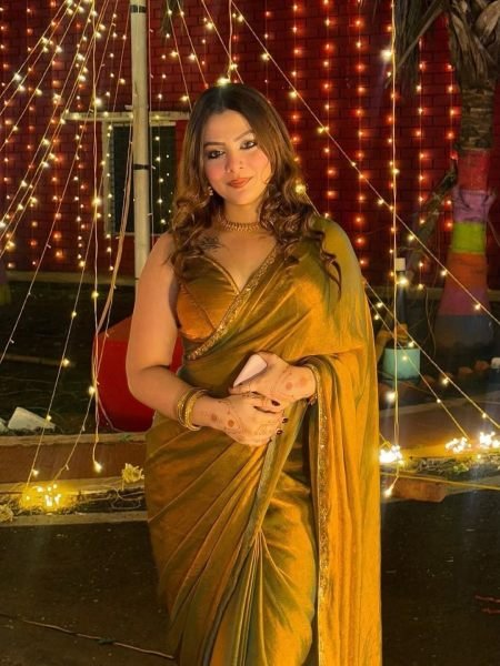 Gold   Rama Two Tone Soft Fancy Chiffon Silk Saree Saree