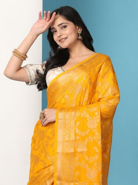 Gold Ready to Wear Pure Banarasi Georgette Saree Sale