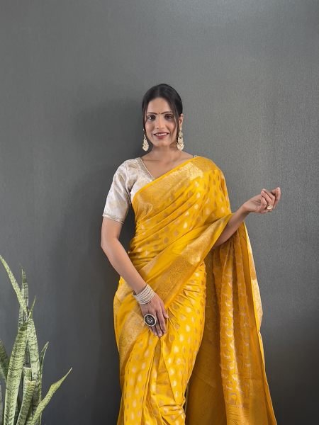 Gold Ready to Wear Pure Banarasi Georgette Saree Sale