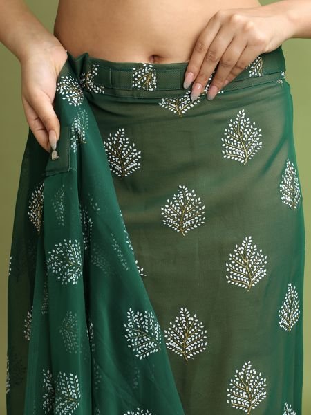 Green Floral Print Ready To Wear Daily Saree Ready To Wear Sarees